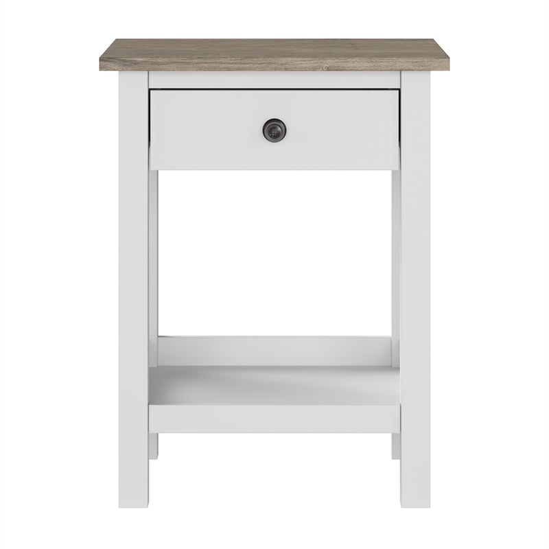 Pemberly Row Farmhouse Nightstand With Drawer and Fixed Shelf