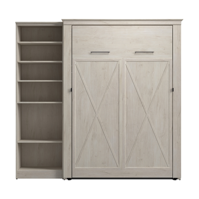 Pemberly Row 88W Full Murphy Bed With Closet Organizer and X Pattern Accents