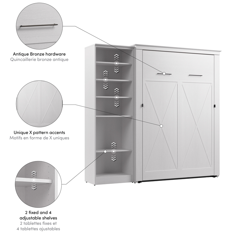Pemberly Row 88W Full Murphy Bed With Closet Organizer and Farmhouse Accents
