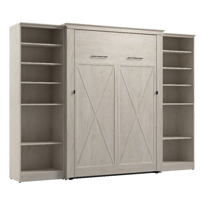 Pemberly Row 113W Full Murphy Bed With 2 Closet Organizers and Farmhouse Style