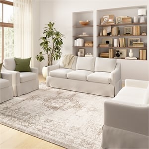 Pemberly Row 80W Sofa & 2 Swivel Accent Chairs With Removable Slipcovers - Ivory