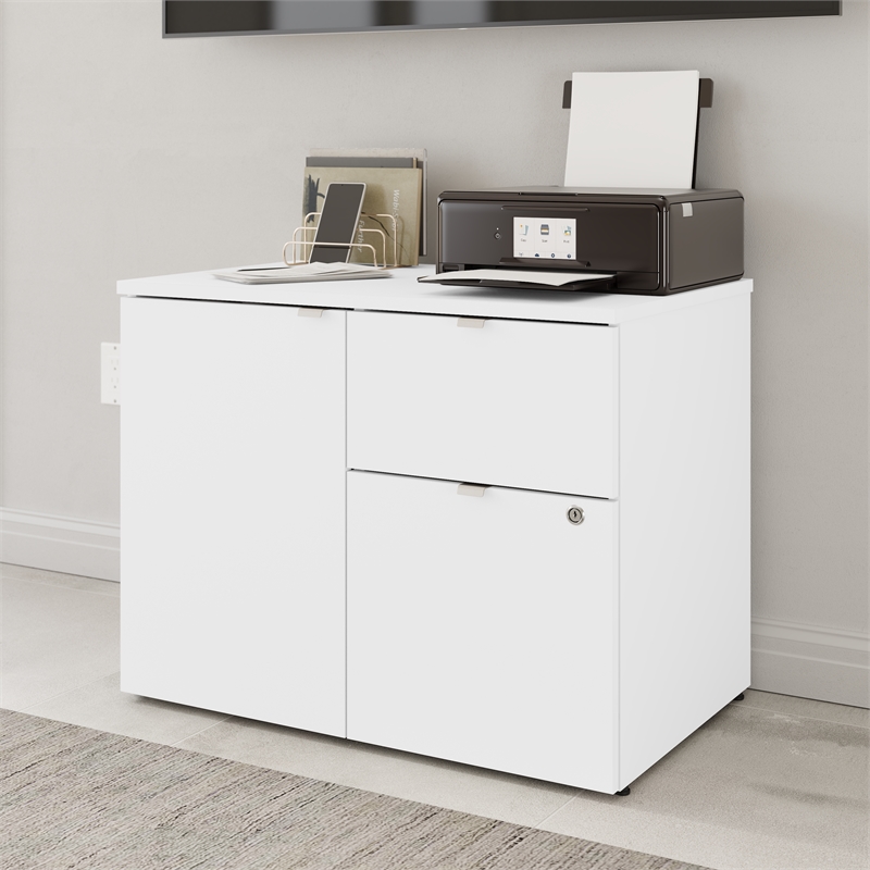 Pemberly Row 30W Office Storage Cabinet With Lockable Drawers in White