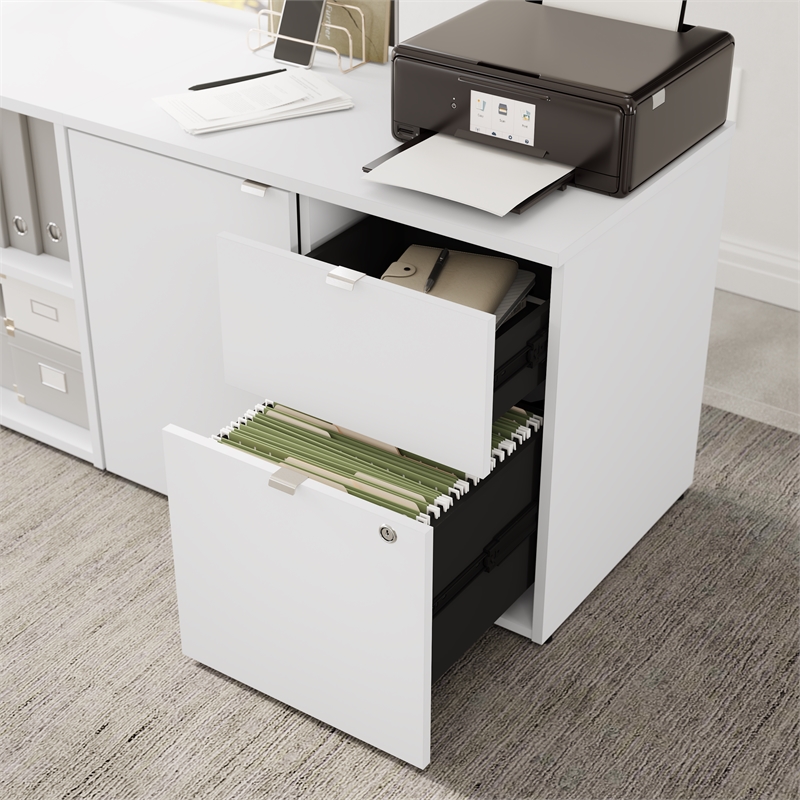 Pemberly Row 30W Office Storage Cabinet With Lockable Drawers in White