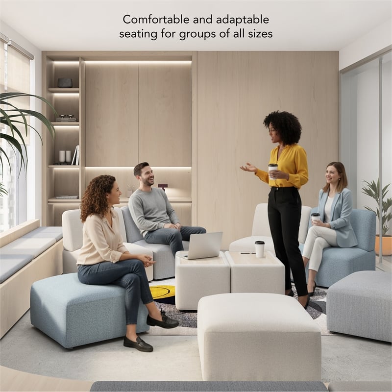 Pemberly Row Modular Lounge Ottoman With Coil Spring Seat in Mist Fabric