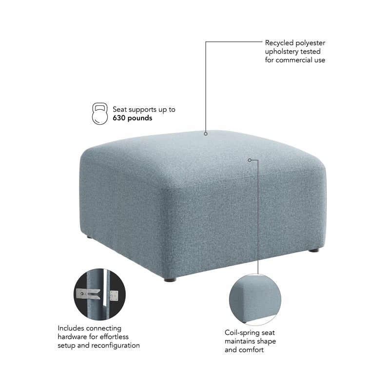 Pemberly Row Modular Lounge Ottoman With Coil Spring Seat in Mist Fabric