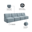 Pemberly Row Modular 4 Seater Sectional Lounge Sofa in Mist Fabric