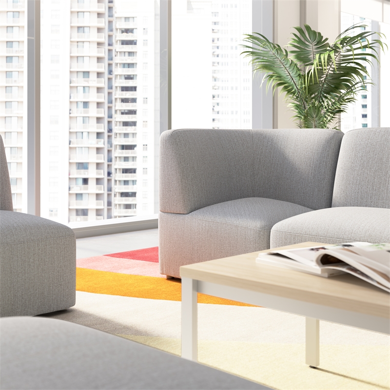 Pemberly Row Modular Corner Lounge Chair With Coil Spring Seat in Fog Fabric