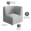 Pemberly Row Modular Corner Lounge Chair With Coil Spring Seat in Fog Fabric