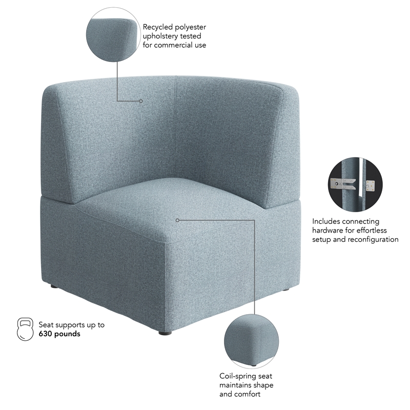 Pemberly Row Modular Corner Lounge Chair With Coil Spring Seat in Mist Fabric