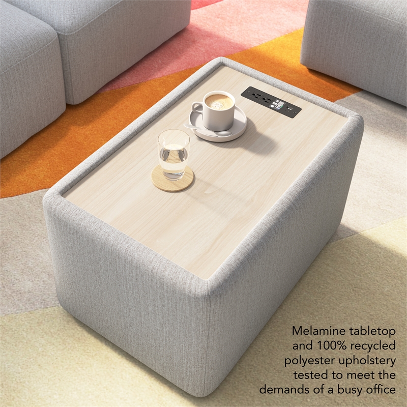 Pemberly Row Modular Side Table With USB and AC Charging Station in Fog Fabric