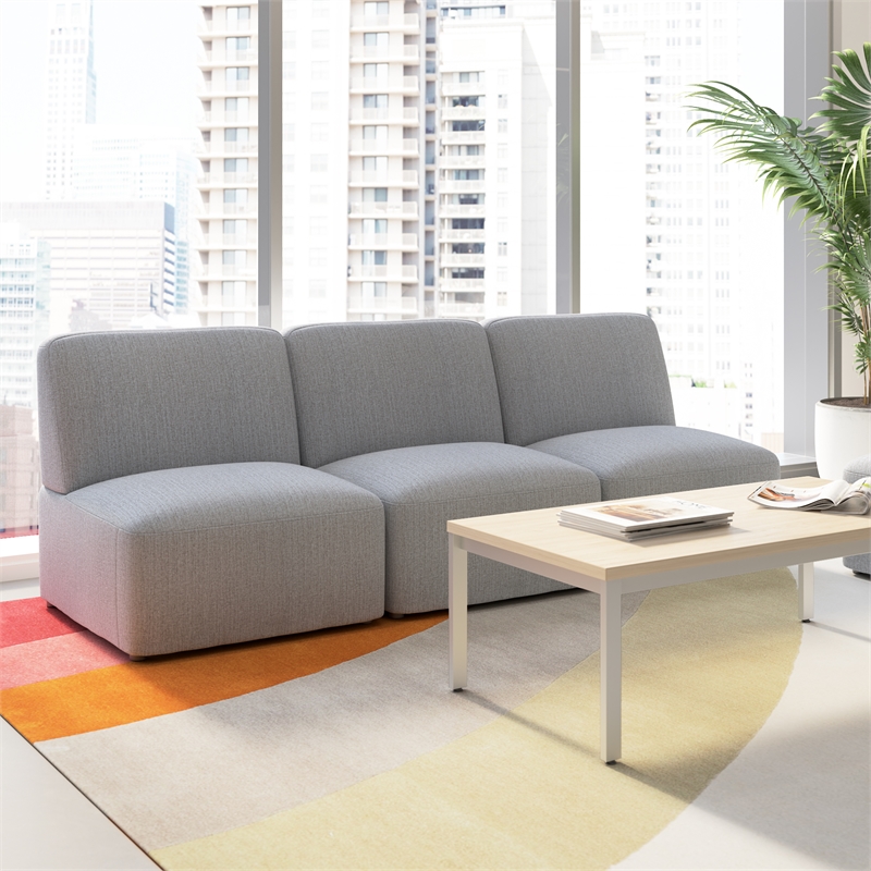 Pemberly Row Modular 3 Seater Sectional Lounge Sofa in Fog Fabric