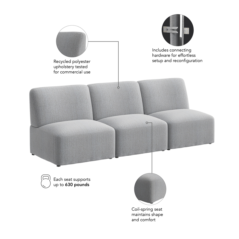 Pemberly Row Modular 3 Seater Sectional Lounge Sofa in Fog Fabric