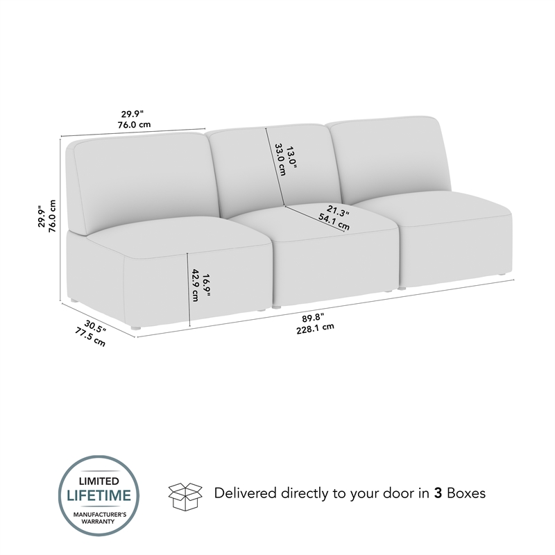 Pemberly Row Modular 3 Seater Sectional Lounge Sofa in Fog Fabric