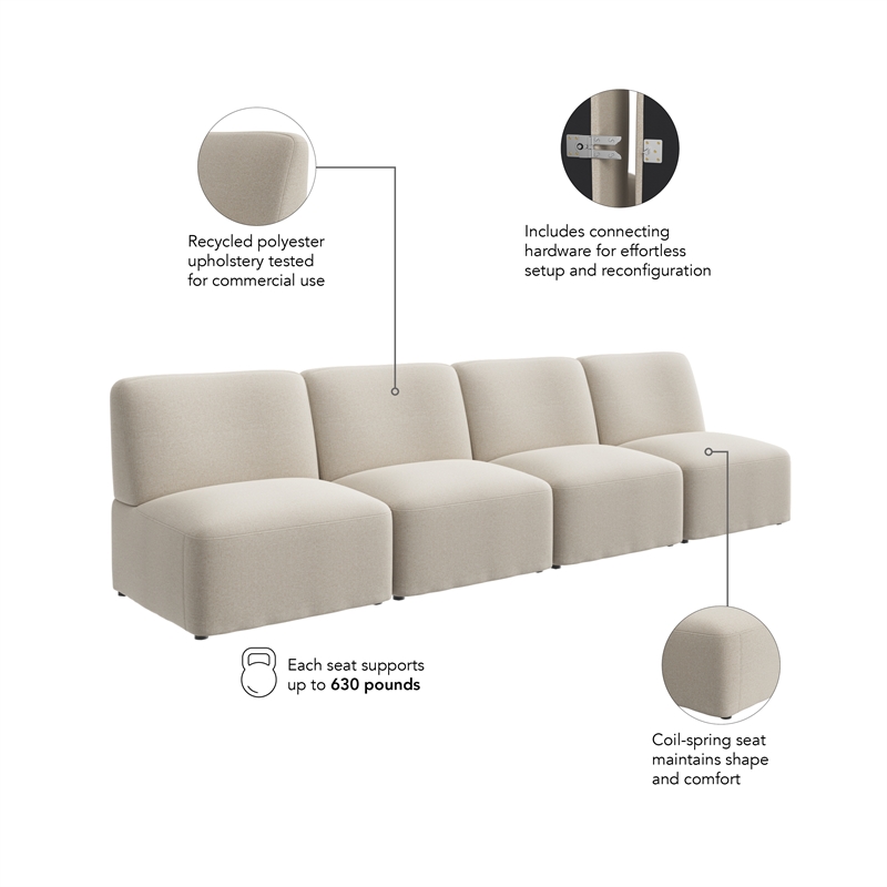 Pemberly Row Modular 4 Seater Sectional Lounge Sofa in Oat Fabric