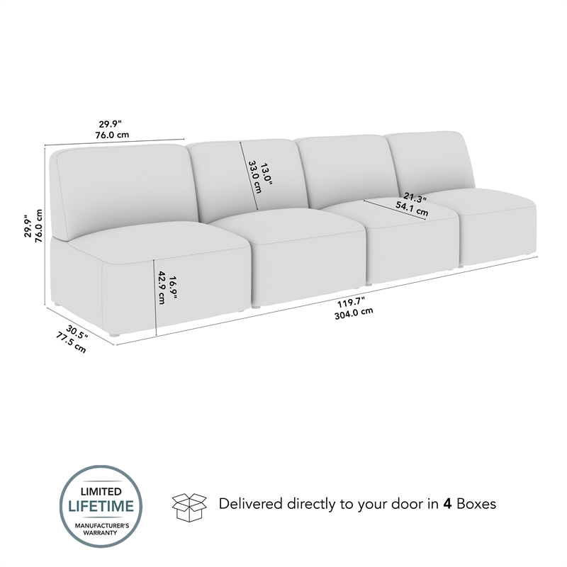 Pemberly Row Modular 4 Seater Sectional Lounge Sofa in Oat Fabric