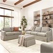 Pemberly Row 80W Sofa with 57W Loveseat and Ottoman with Slipcovers in Sand