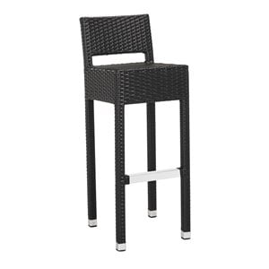 Pemberly Row 30&quot Rattan Wicker Indoor/Outdoor Bar Stool in Black