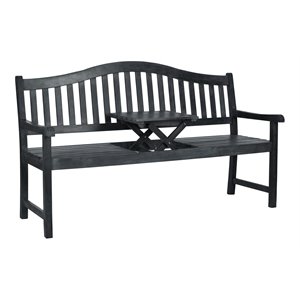 Pemberly Row 17.3&quot Acacia Wood Outdoor Bench in Dark Slate Gray