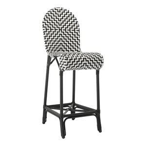 Pemberly Row 29.5&quot Wicker/Rattan Indoor/Outdoor Bar Stool in Black/White