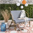 Pemberly Row Herringbone Wicker/Rattan Indoor/Outdoor Settee in Navy/White