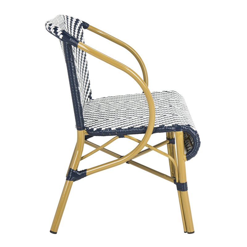Pemberly Row Herringbone Wicker/Rattan Indoor/Outdoor Settee in Navy/White