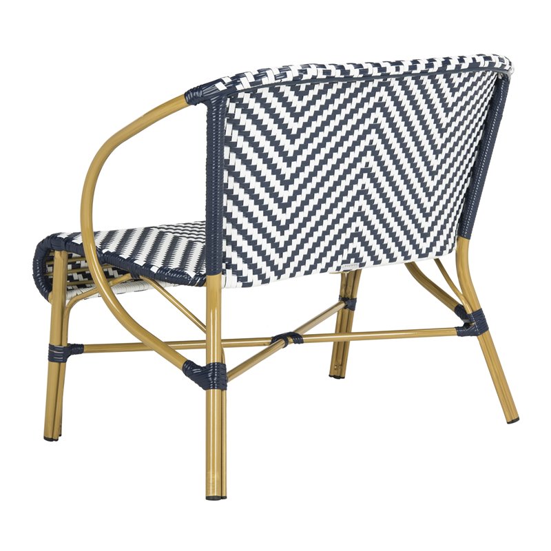 Pemberly Row Herringbone Wicker/Rattan Indoor/Outdoor Settee in Navy/White