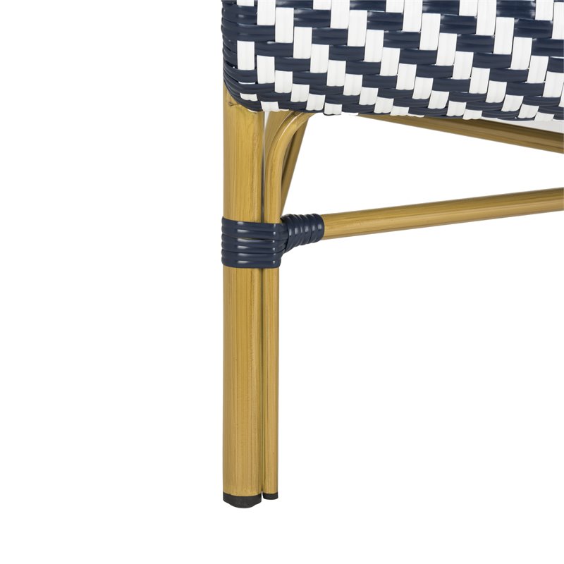 Pemberly Row Herringbone Wicker/Rattan Indoor/Outdoor Settee in Navy/White