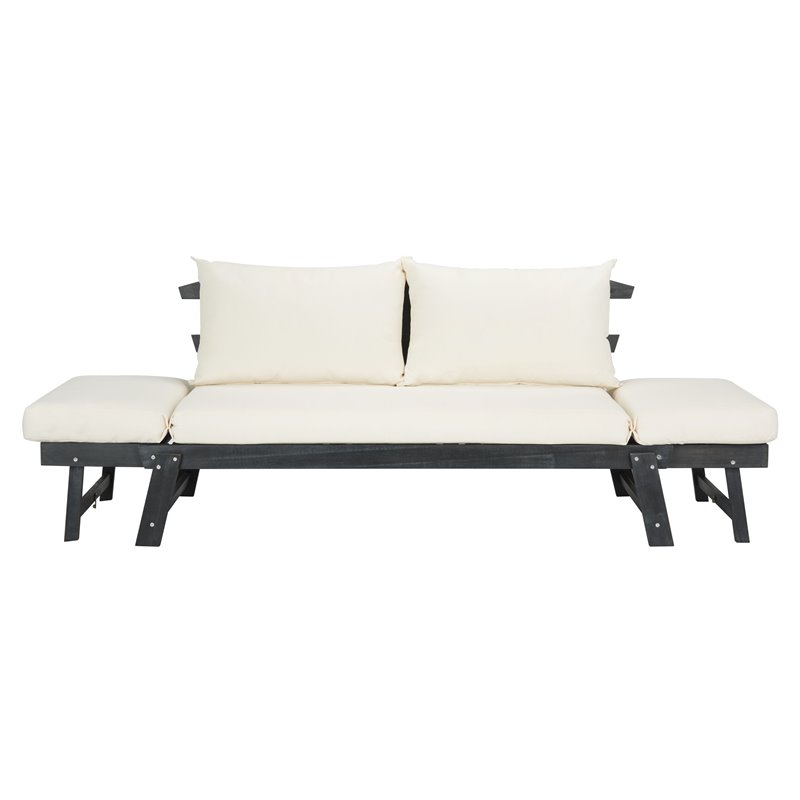 Pemberly Row Acacia Wood Outdoor Daybed in Dark Slate Gray/Beige