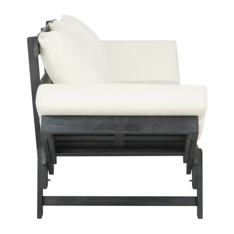 Pemberly Row Acacia Wood Outdoor Daybed in Dark Slate Gray/Beige