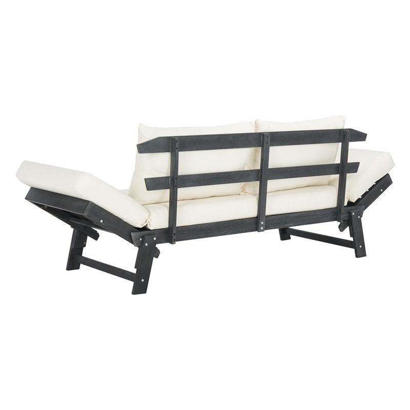 Pemberly Row Acacia Wood Outdoor Daybed in Dark Slate Gray/Beige