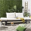 Pemberly Row Acacia Wood Outdoor Daybed in Dark Slate Gray/Beige