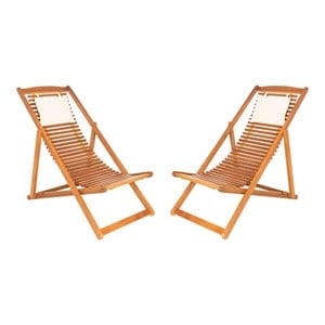 Pemberly Row Set of 2 Eucalyptus Wood Relax Chairs with Pillow in Natural/Beige