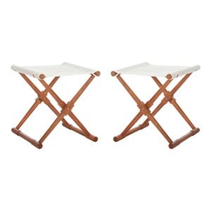Pemberly Row 17.7&quot Eucalyptus Wood Outdoor Stools in Beige/Natural (Set of 2)