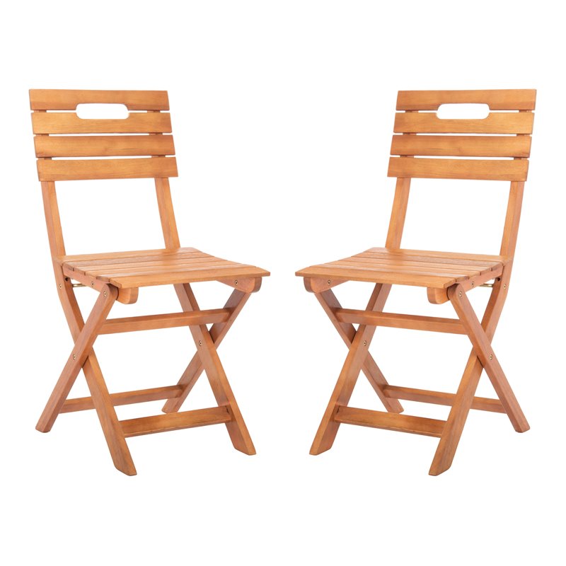Pemberly Row Eucalyptus Wood Outdoor Folding Chair in Natural (Set of 2)