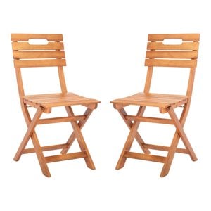 Pemberly Row Eucalyptus Wood Outdoor Folding Chair in Natural (Set of 2)