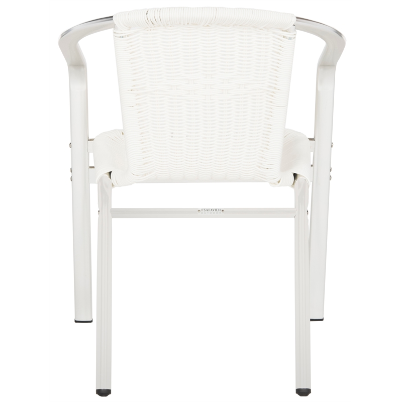 Pemberly Row Rattan Indoor/Outdoor Stackable Arm Chairs in White (Set of 2)