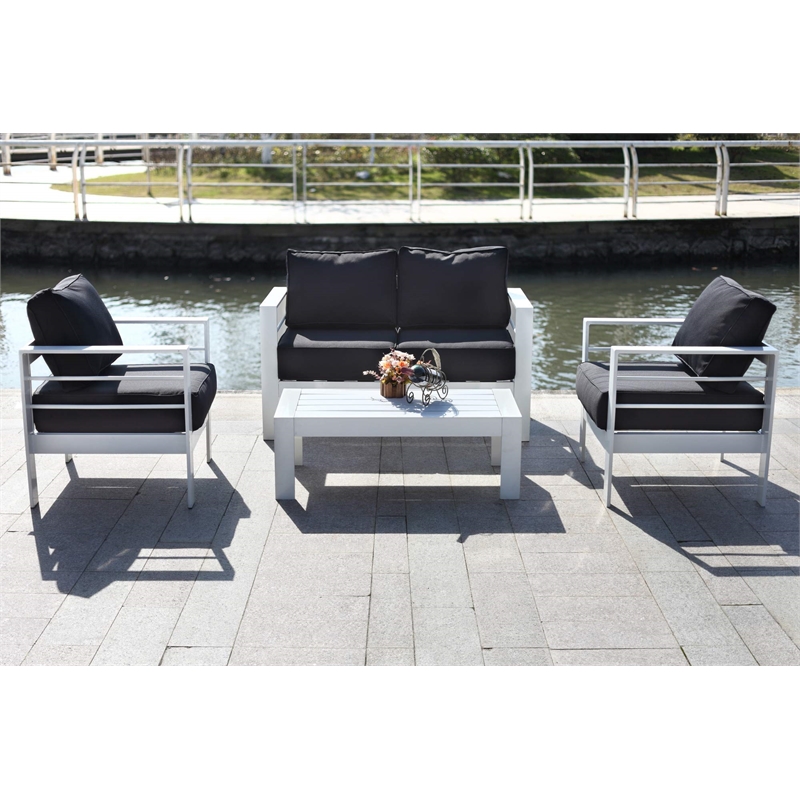 Pemberly Row 4-Piece Metal Outdoor Living Set in White/Black