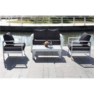 Pemberly Row 4-Piece Metal Outdoor Living Set in White/Black