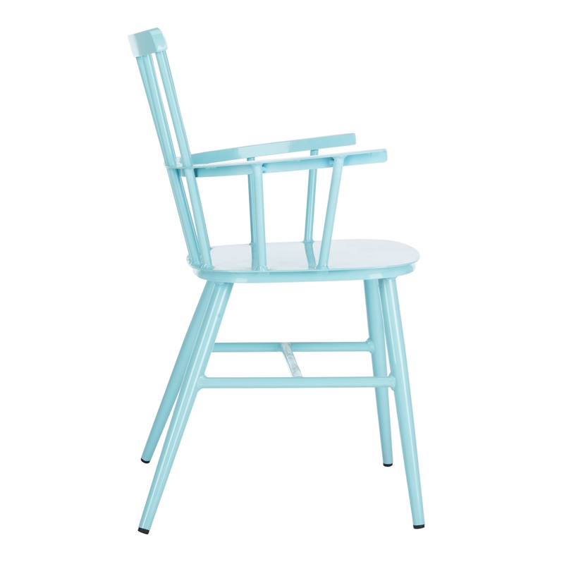 Pemberly Row Metal Outdoor Arm Chairs in Baby Blue (Set of 2)