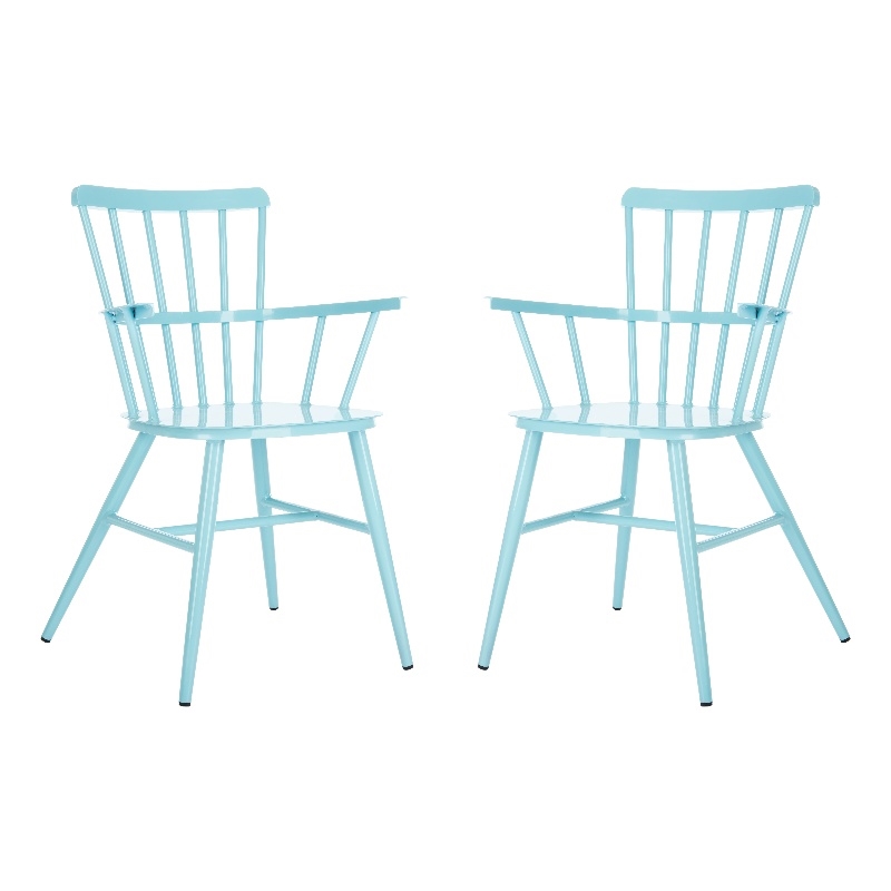 Pemberly Row Metal Outdoor Arm Chairs in Baby Blue (Set of 2)