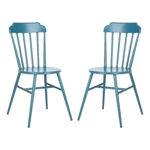 Pemberly Row Stackable Metal Outdoor Side Chairs in Matte Navy (Set of 2)