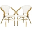 Pemberly Row Rattan/Fabric Outdoor Arm Chairs in White/Beige (Set of 2)