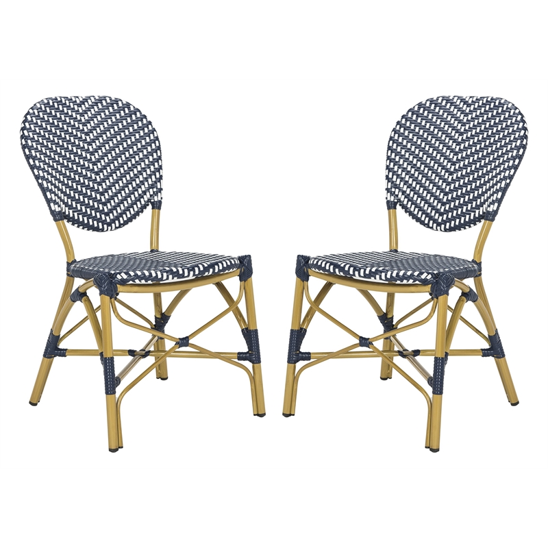 Pemberly Row Wicker / Rattan Side Chairs in Navy and White (Set of 2)