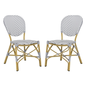 Pemberly Row Wicker / Rattan Side Chairs in Gray and White (Set of 2)