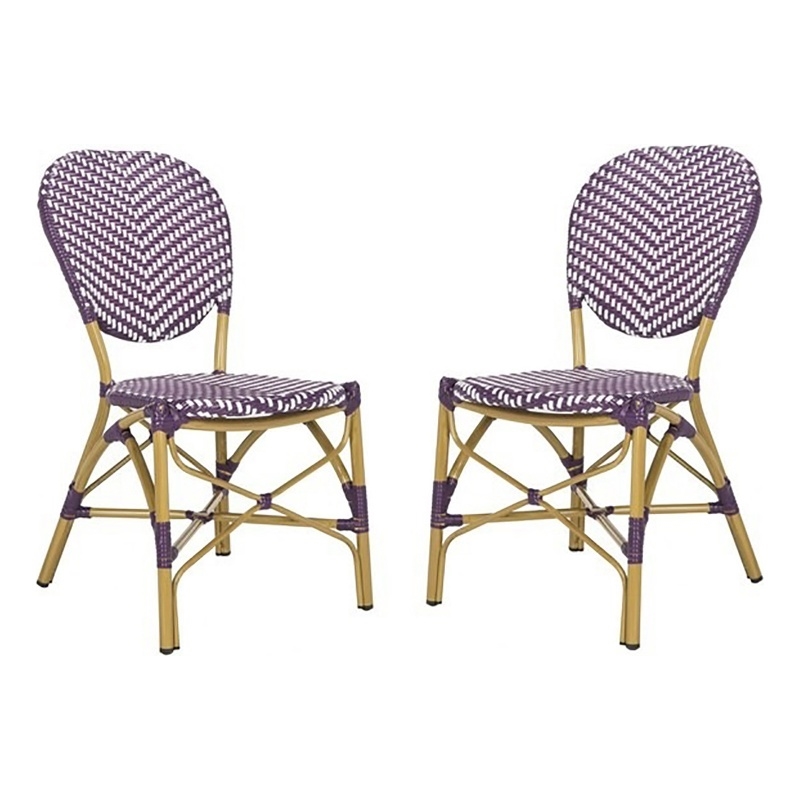 Pemberly Row Wicker / Rattan Side Chairs in Purple and White (Set of 2)
