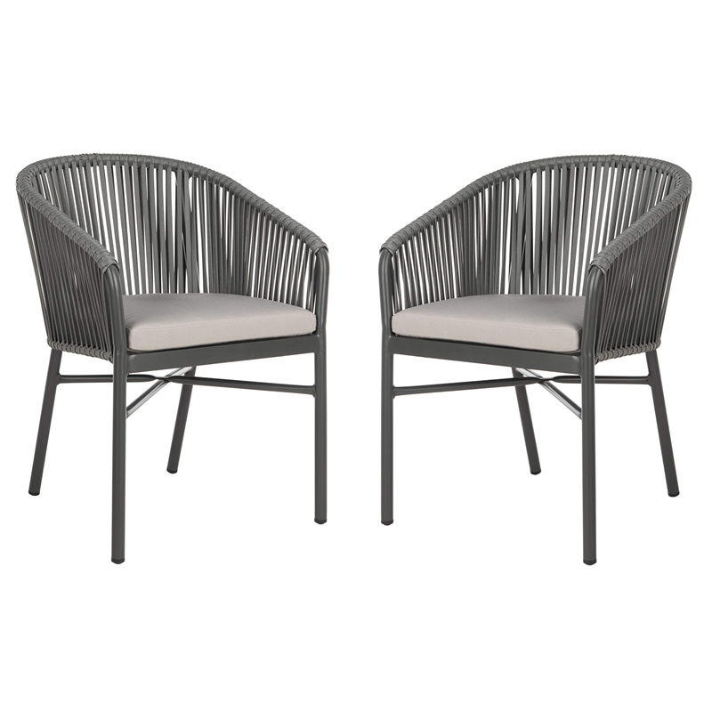 Pemberly Row Stackable Rattan Chairs in Gray Rope/Gray Cushion (Set of 2)