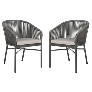 Pemberly Row Stackable Rattan Chairs in Gray Rope/Gray Cushion (Set of 2)