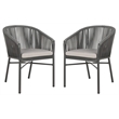 Pemberly Row Stackable Rattan Chairs in Gray Rope/Gray Cushion (Set of 2)