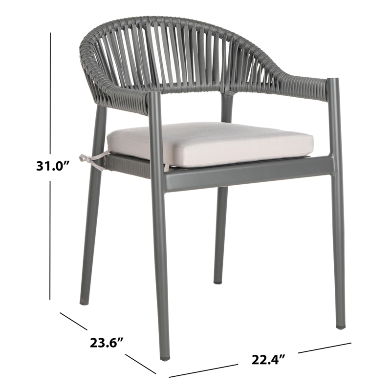 Pemberly Row Stackable Rattan Rope Chairs in Gray Rope/Gray Cushion (Set of 2)