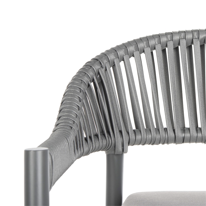 Pemberly Row Stackable Rattan Rope Chairs in Gray Rope/Gray Cushion (Set of 2)